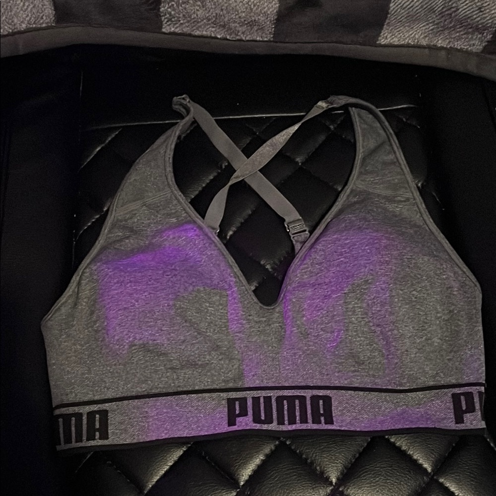 PUMA Gray Seamless Sports Bra with Crisscross Back